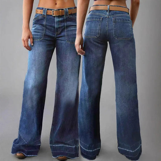 Fashionable Casual Comfortable Women's Loose Floor-length High-waisted Washed Denim Wide-leg Pants