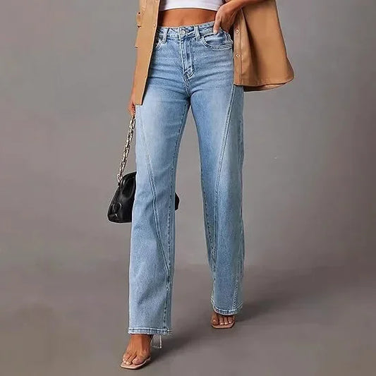 Fashionable Wide Leg Women's Jeans Loose Splicing Design New Arrival 2025 Cross-Border Style Women's Denim Pants