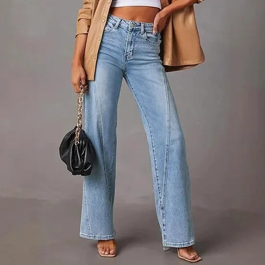 Fashionable Wide Leg Women's Jeans Loose Splicing Design New Arrival 2025 Cross-Border Style Women's Denim Pants
